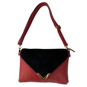 Victoria Leland Designs vegan leather shoulder bag red and black.